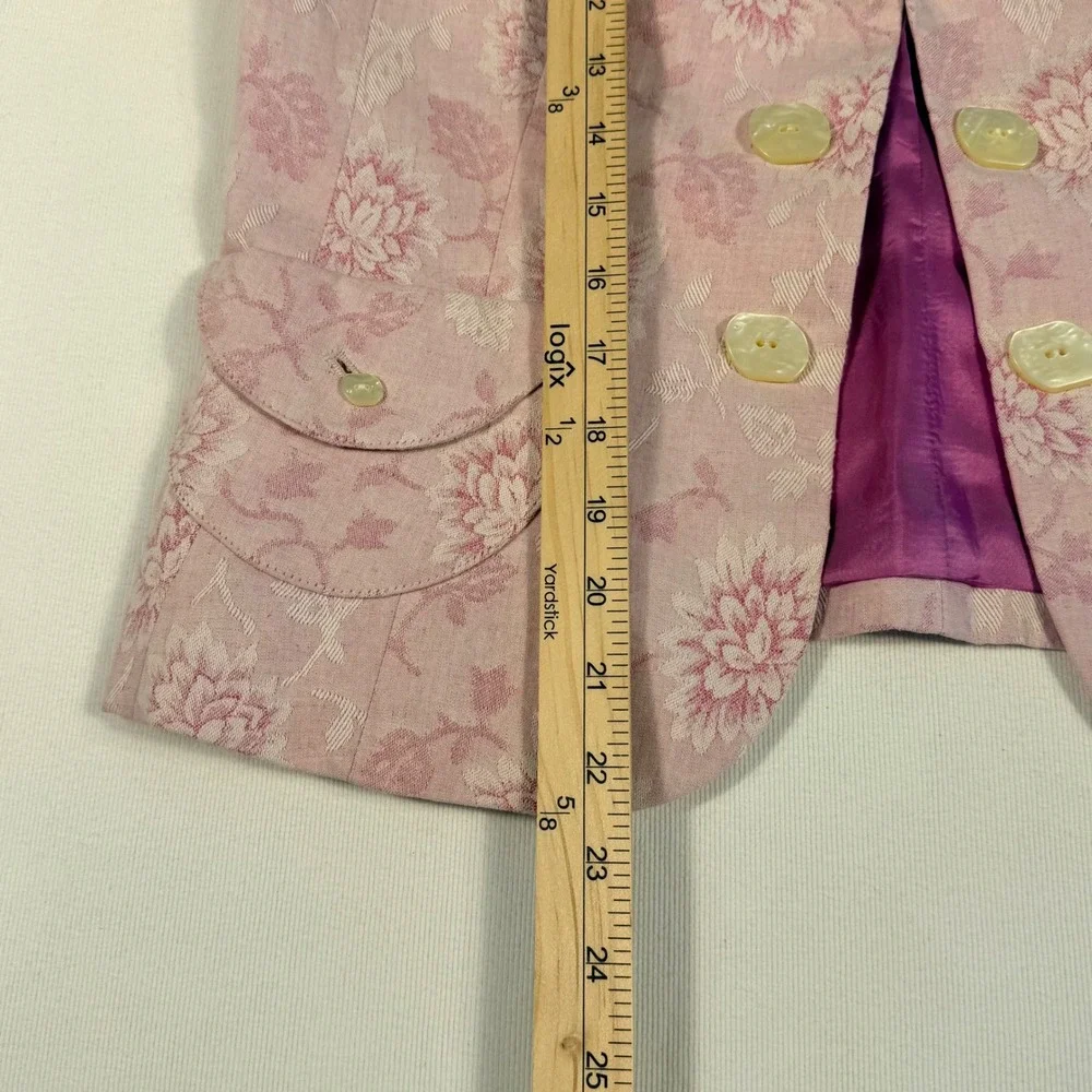 Ann Taylor Petites‎ 8P Pink Floral Jacquard Brocade Linen blend Blazer Easter